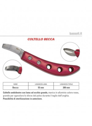 Hufmesser Bassoli Coltello Becca Loop Alu, roter Griff