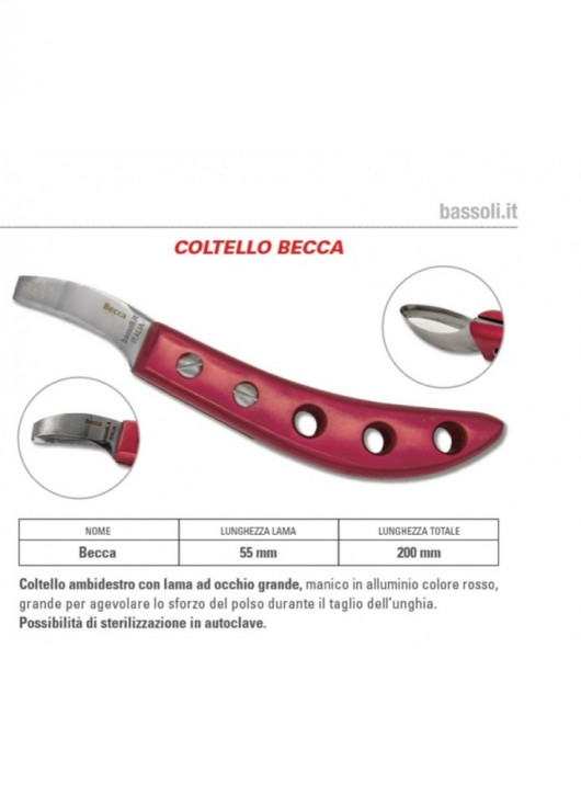 Hufmesser Bassoli Coltello Becca Loop Alu, roter Griff